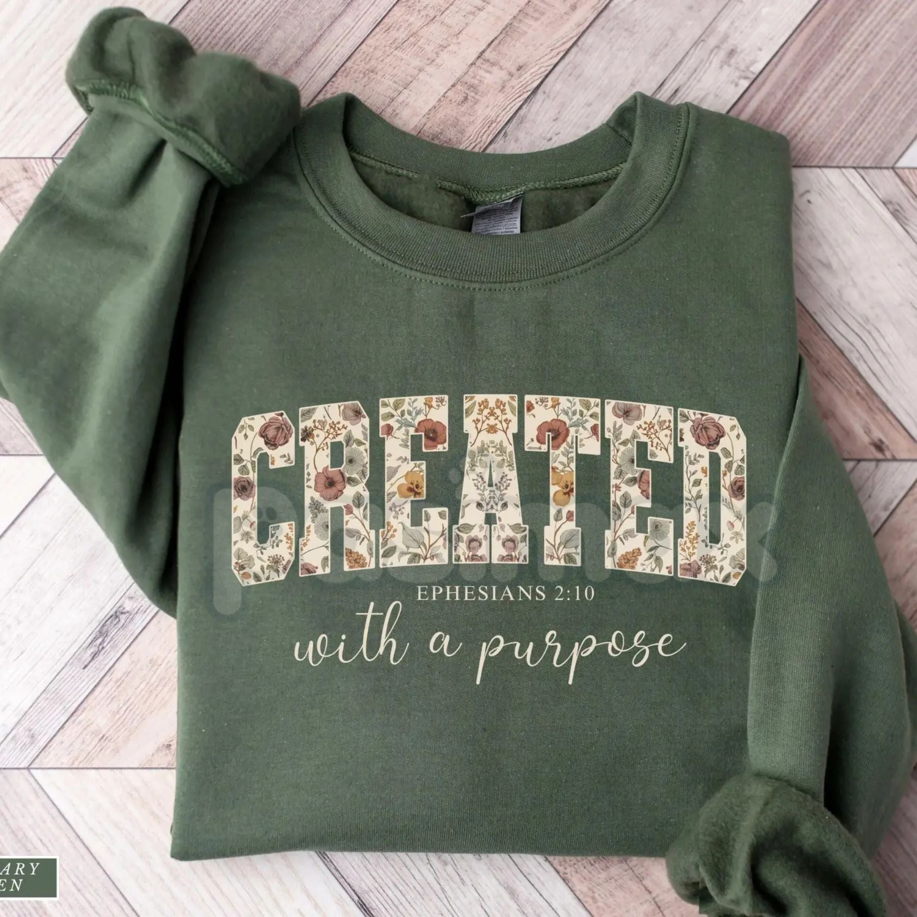 Pasimax Created with a Purpose Floral Sweatshirt | Inspirational Affirmation Jumper | Motivational Flower Graphic Crewneck | 