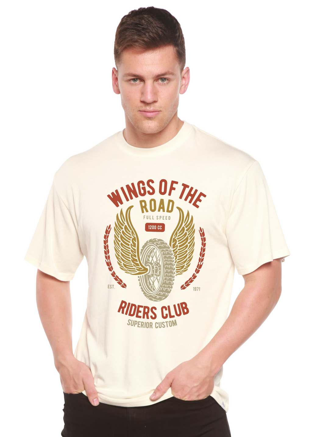 Spun Bamboo Wings Of The Road Spun Bamboo® Men's Bamboo Viscose/Organic Cotton Short Sleeve Graphic T-Shirt — detail close-up
