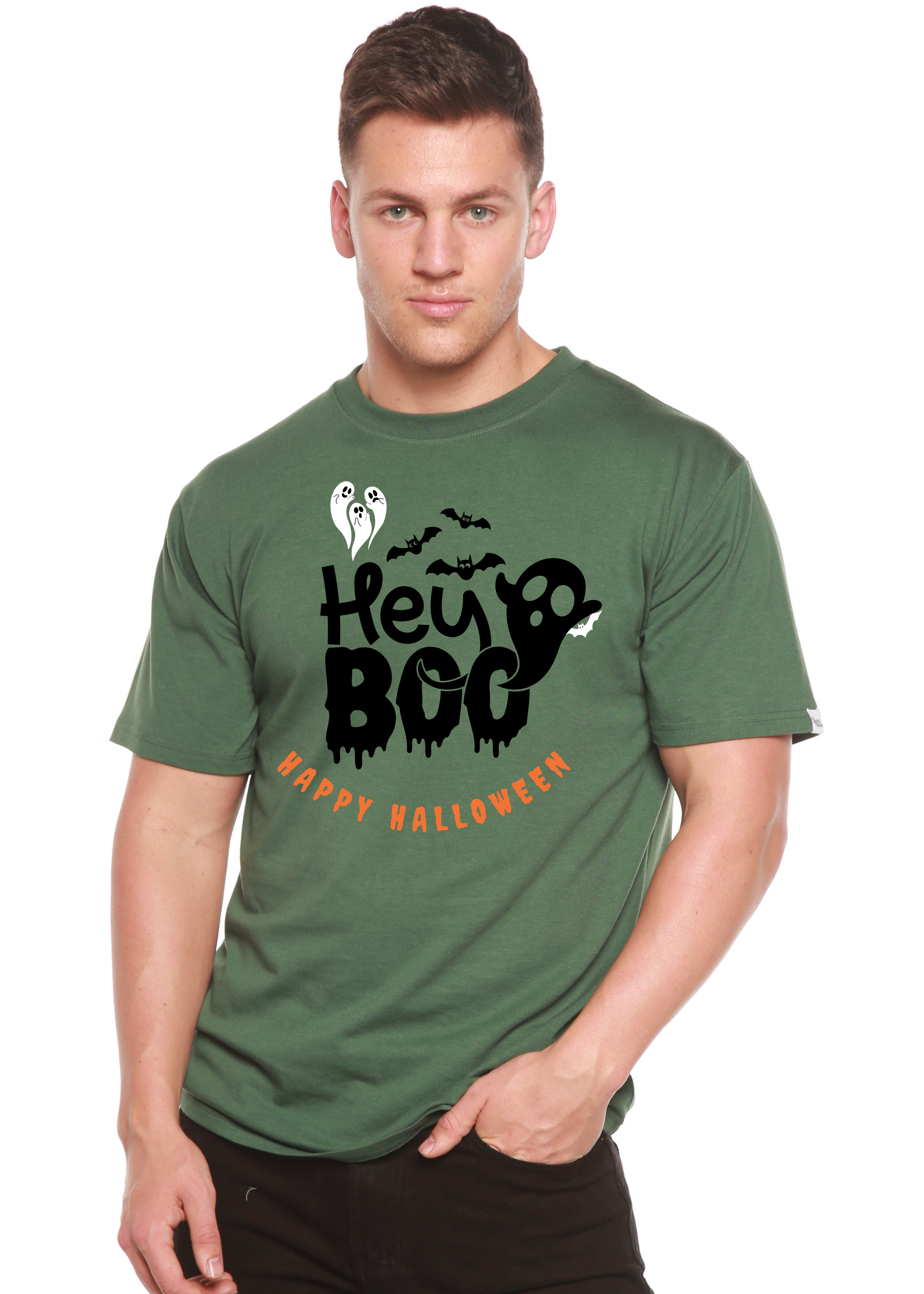 Spun Bamboo Hey Boo Men's Bamboo Viscose/Organic Cotton Short Sleeve Graphic T-Shirt — back view