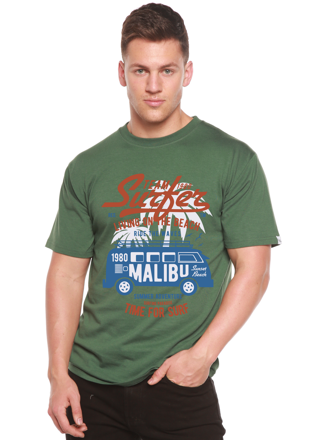 Spun Bamboo Team Surfer Spun Bamboo® Men's Bamboo Viscose/Organic Cotton Short Sleeve Graphic T-Shirt — back view