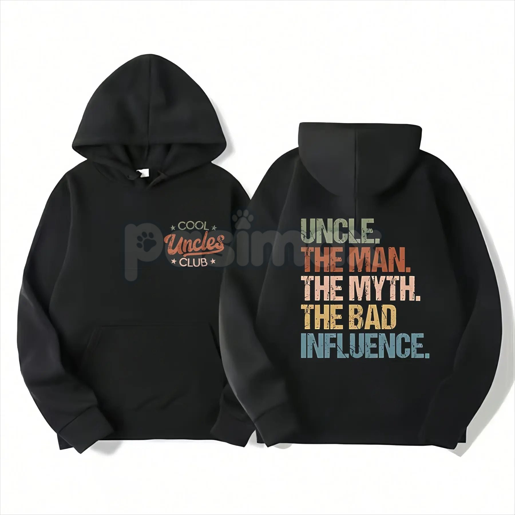Pasimax Cool Uncles Club: "The Man Myth Bad Influence" Double Sides Shirt – Funny Graphic Tee, Sweatshirt & Hoodie — side vie