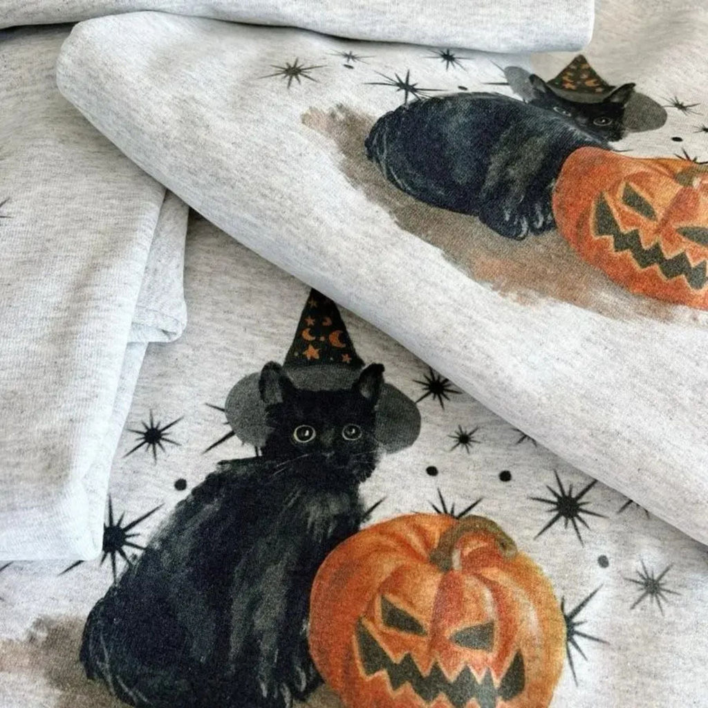 Pasimax Spooky Cat Crewneck – Vintage Wash Halloween Cat Sweatshirt — side view