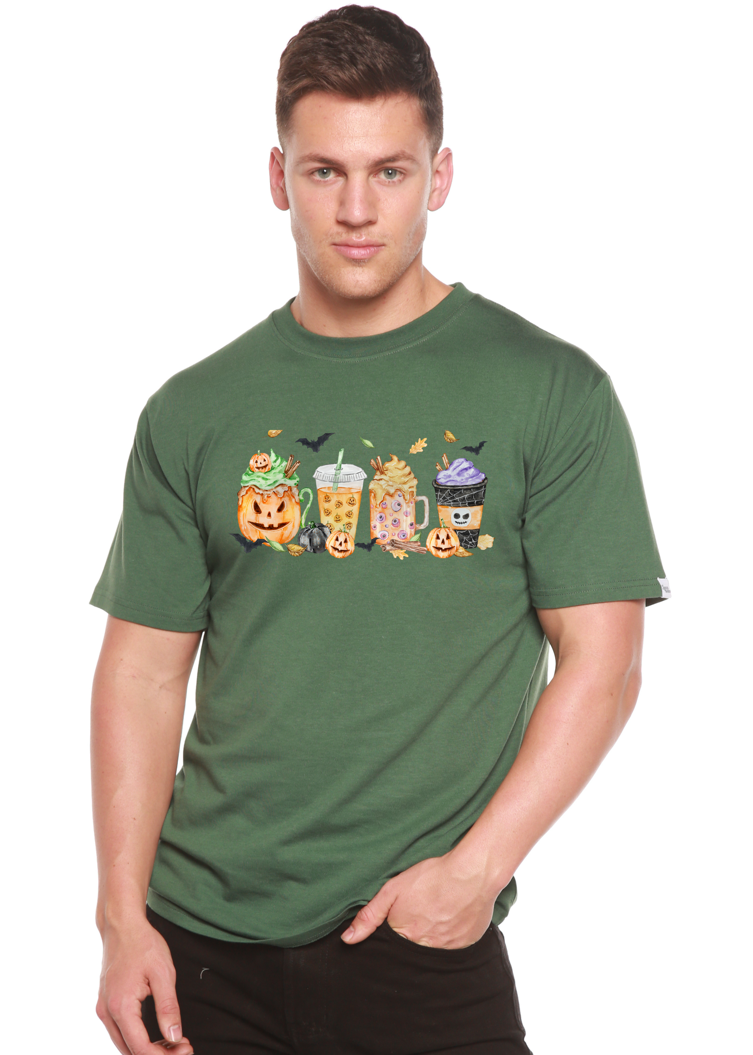 Spun Bamboo Happy Halloween Men's Bamboo Viscose/Organic Cotton Short Sleeve Graphic T-Shirt — side view