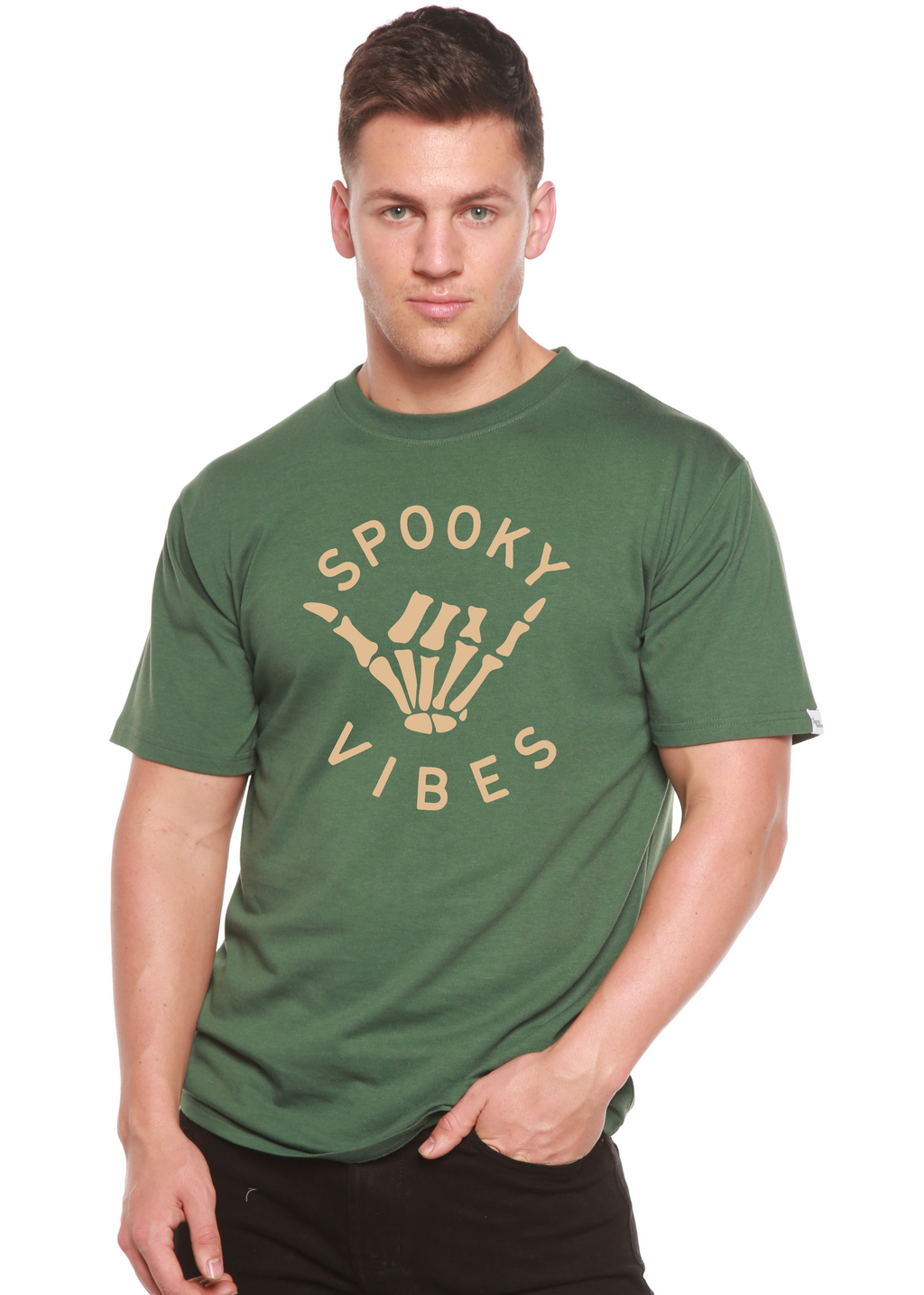 Spun Bamboo Spooky Vibes Men's Bamboo Viscose/Organic Cotton Short Sleeve Graphic T-Shirt — alternative angle
