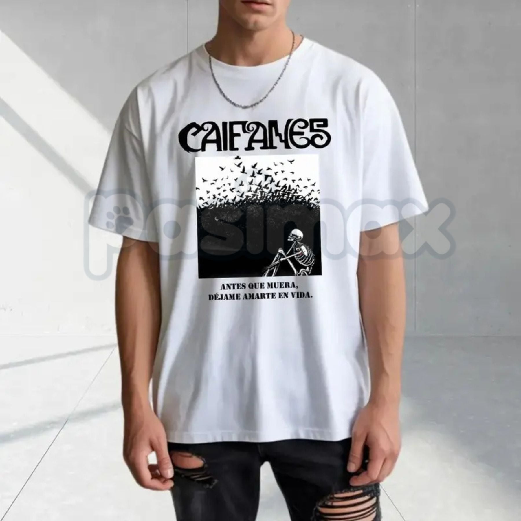 Caifanes "Miedo" Skeleton Birds T-Shirt – Retro Rock en Español Graphic Tee, Premium 100% Cotton Gothic Band Top, Soft Lived-In Heavyweight Spanish Rock Fan Shirt, Made in USA