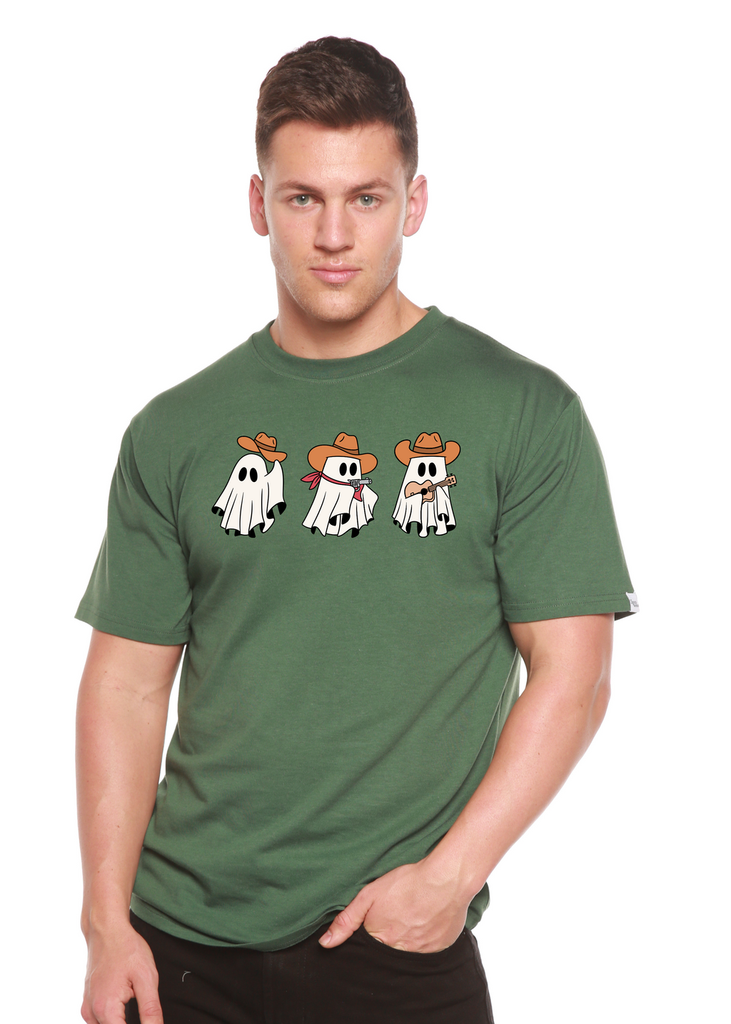 Spun Bamboo Cowboy Ghosts Unisex Bamboo Viscose/Organic Cotton Short Sleeve Graphic T-Shirt — comparison shot
