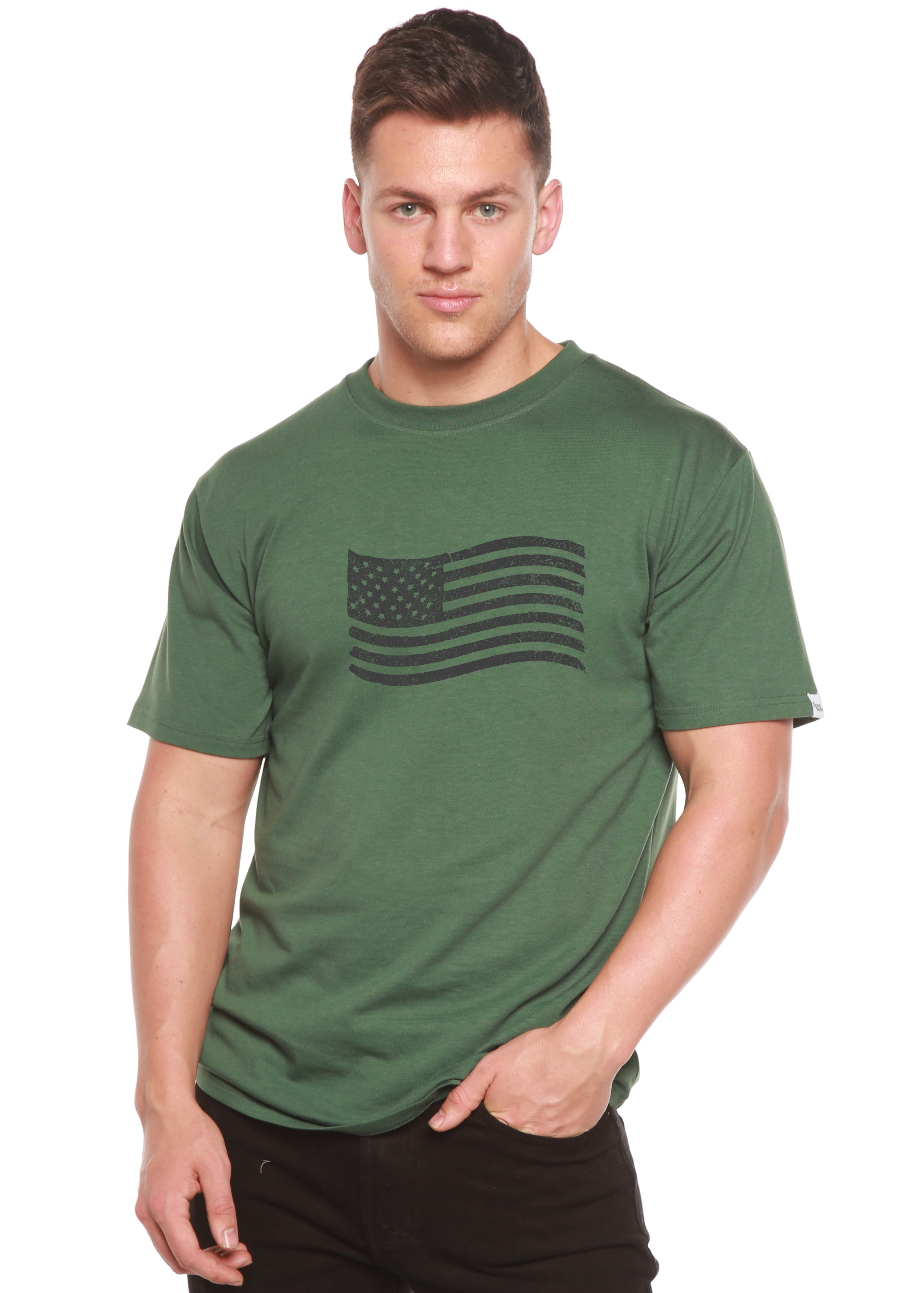 Spun Bamboo American Flag Men's Bamboo Short Sleeve Graphic T-Shirt — side view