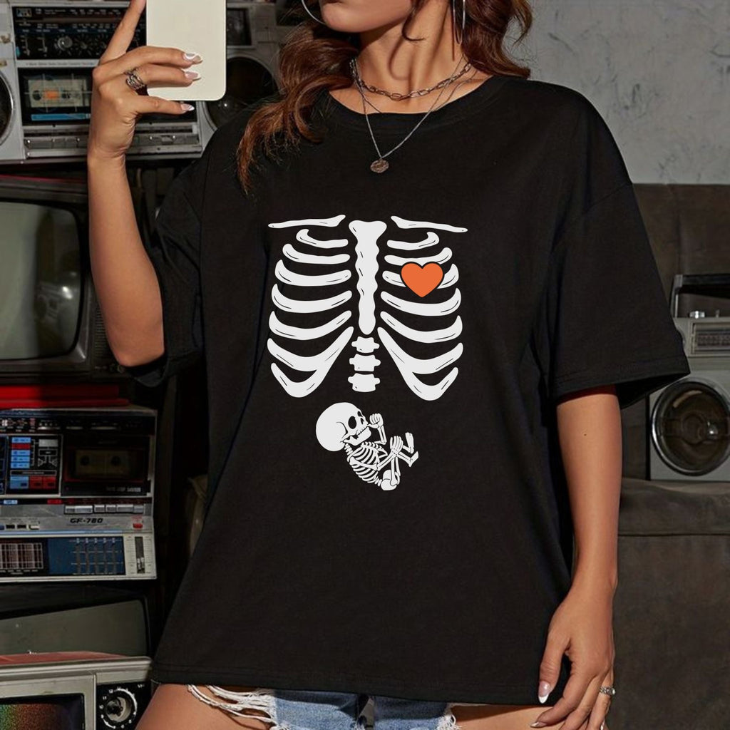 Pasimax Skeleton Halloween Maternity T-Shirt — side view