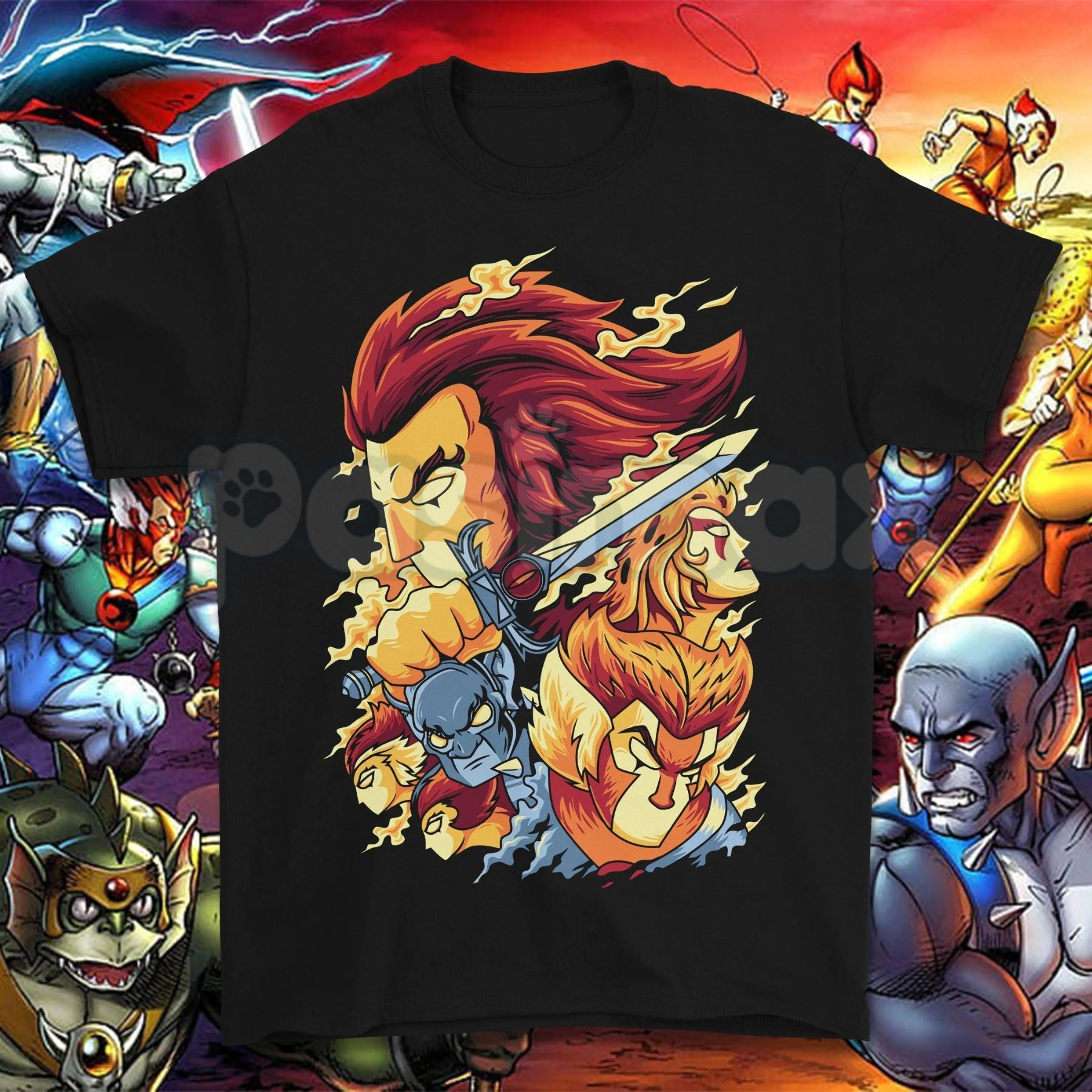 Vintage 80s Cartoon Thundercats Graphic Tee – Retro Character Grid Print Shirt, Nostalgic Streetwear Unisex T-Shirt