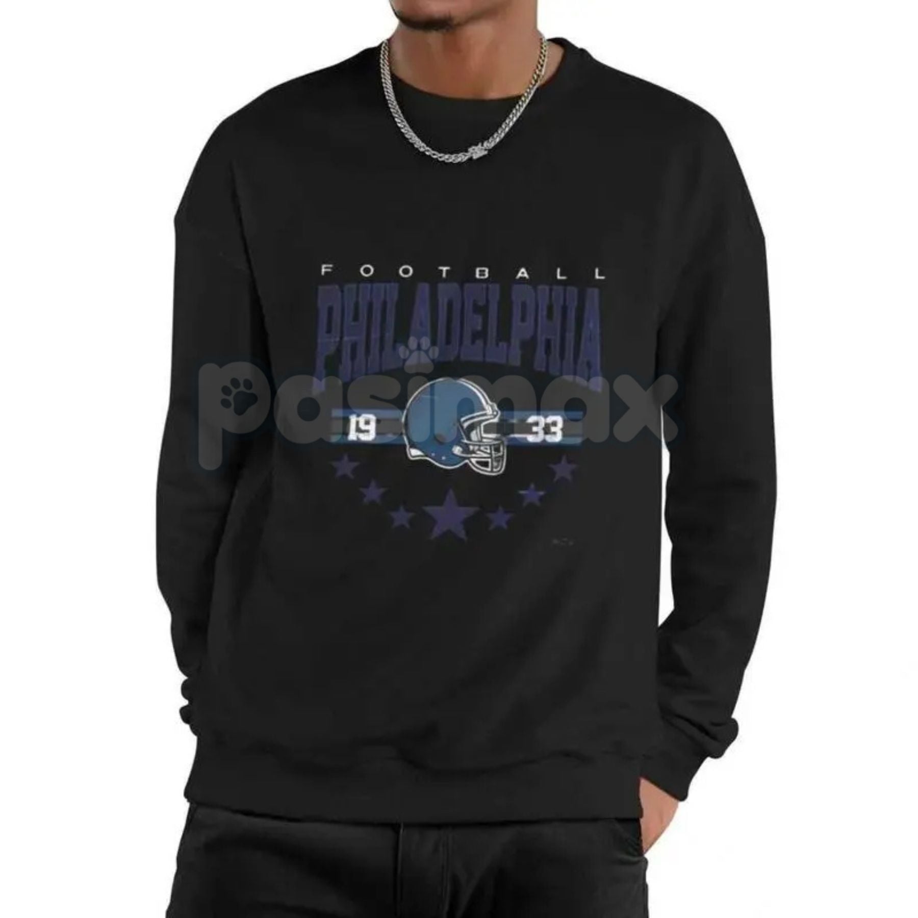 Pasimax 90s All Team Football Sweatshirt – Vintage 1960s Retro Fan Crewneck — side view