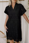 Eyelet Trim Short Sleeve Dress