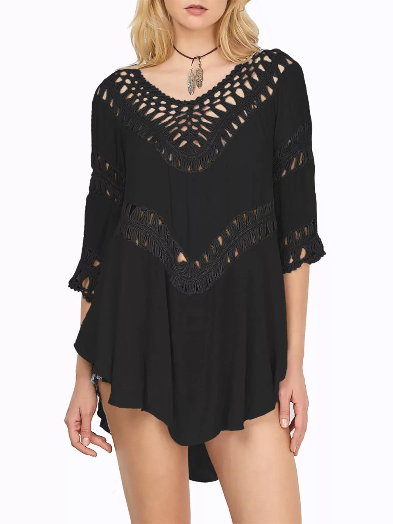 Crochet Trimmed Flowy Cover Up Dress