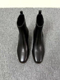 Women’s Retro Square-Toe Mid-Heel Chunky Leather Boots
