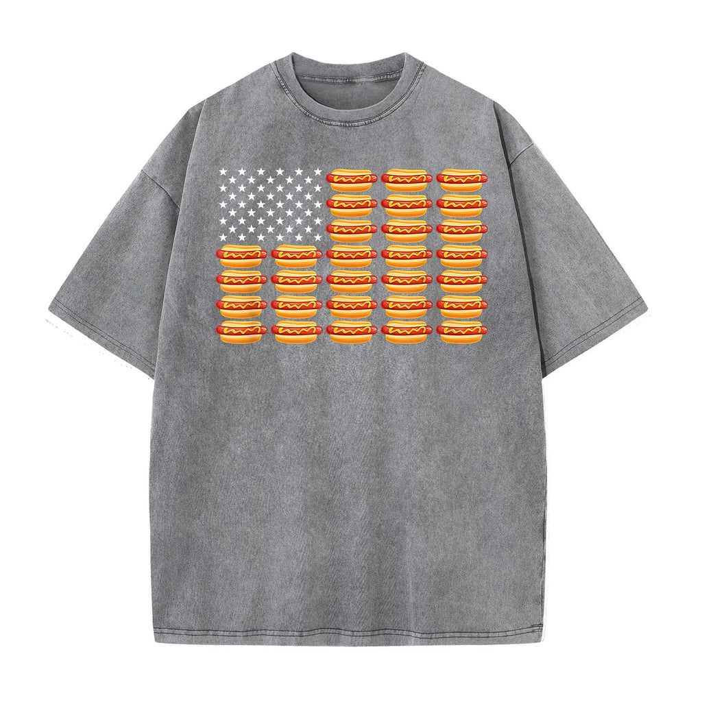 Funny July 4th Hot Dog T-Shirt – Retro American Flag Patriotic Summer BBQ Tee, Vintage Washed Lightweight Cotton Glizzy Freedom Top