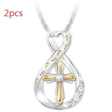 Mandotos Cross Footprint Diamond Pendant Two Tone Necklace