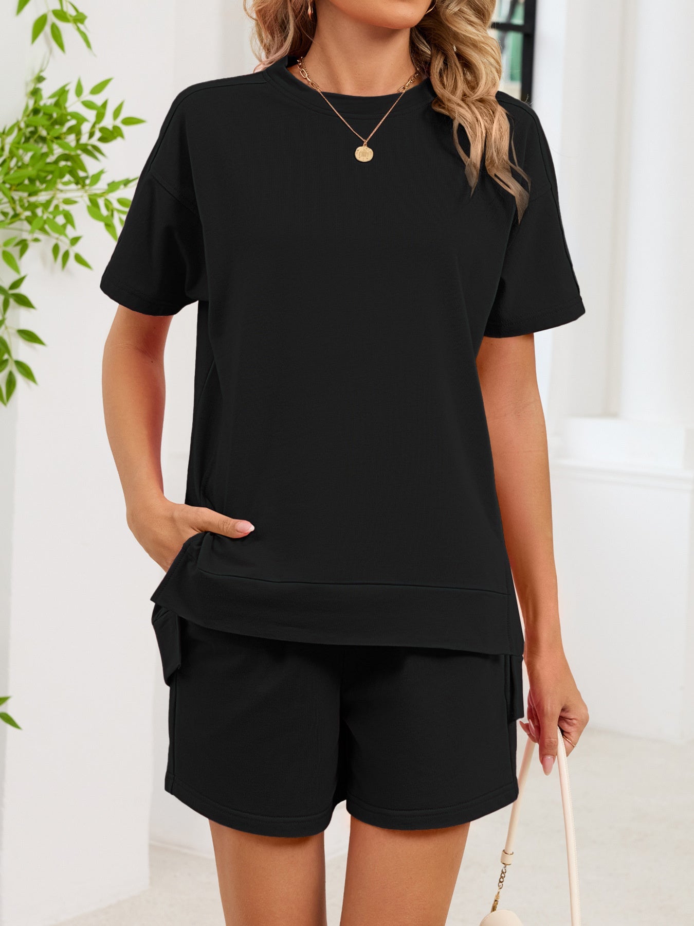 Round Neck Short Sleeve T-Shirt and Shorts Set
