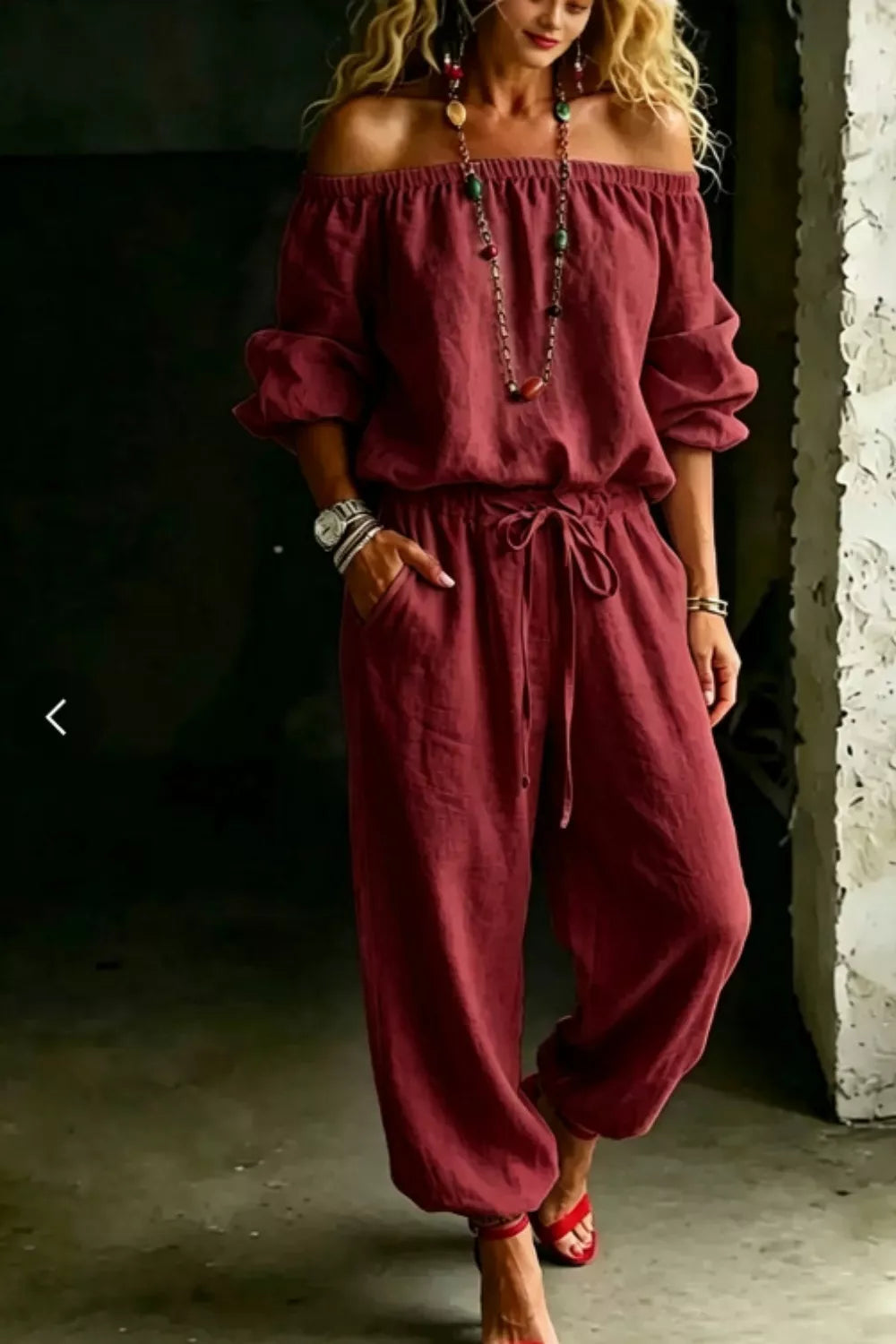 Full Size Off-Shoulder Top and Pants Set Plus Size