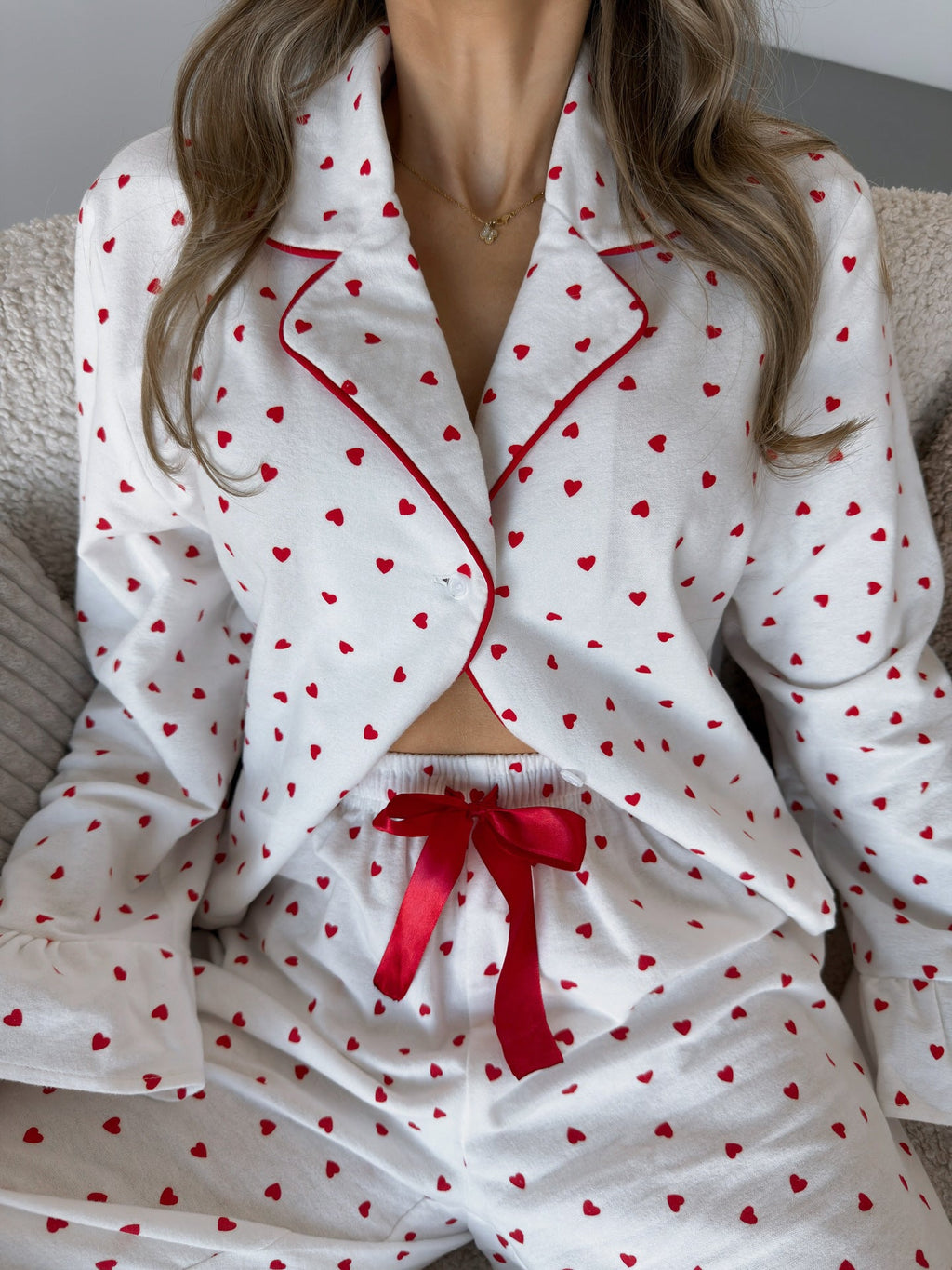 Heart Print Long Sleeve Top and Pants Lounge Set