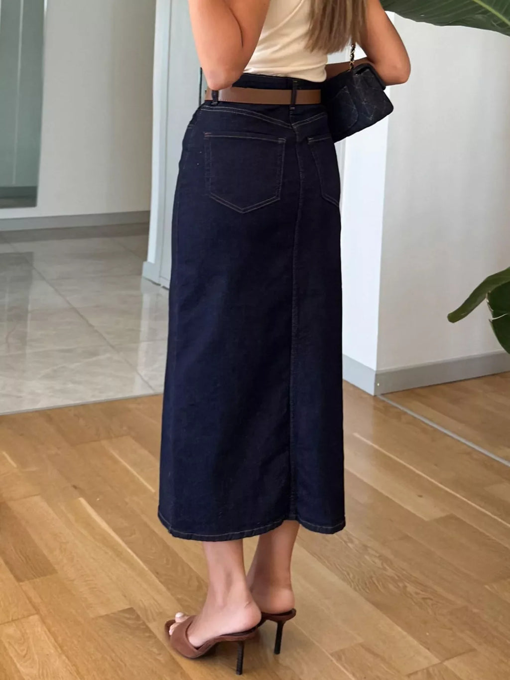 Slit Front Denim Skirt
