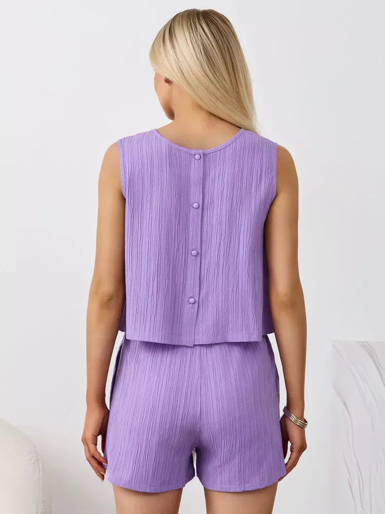 Textured Round Neck Tank and Shorts Set