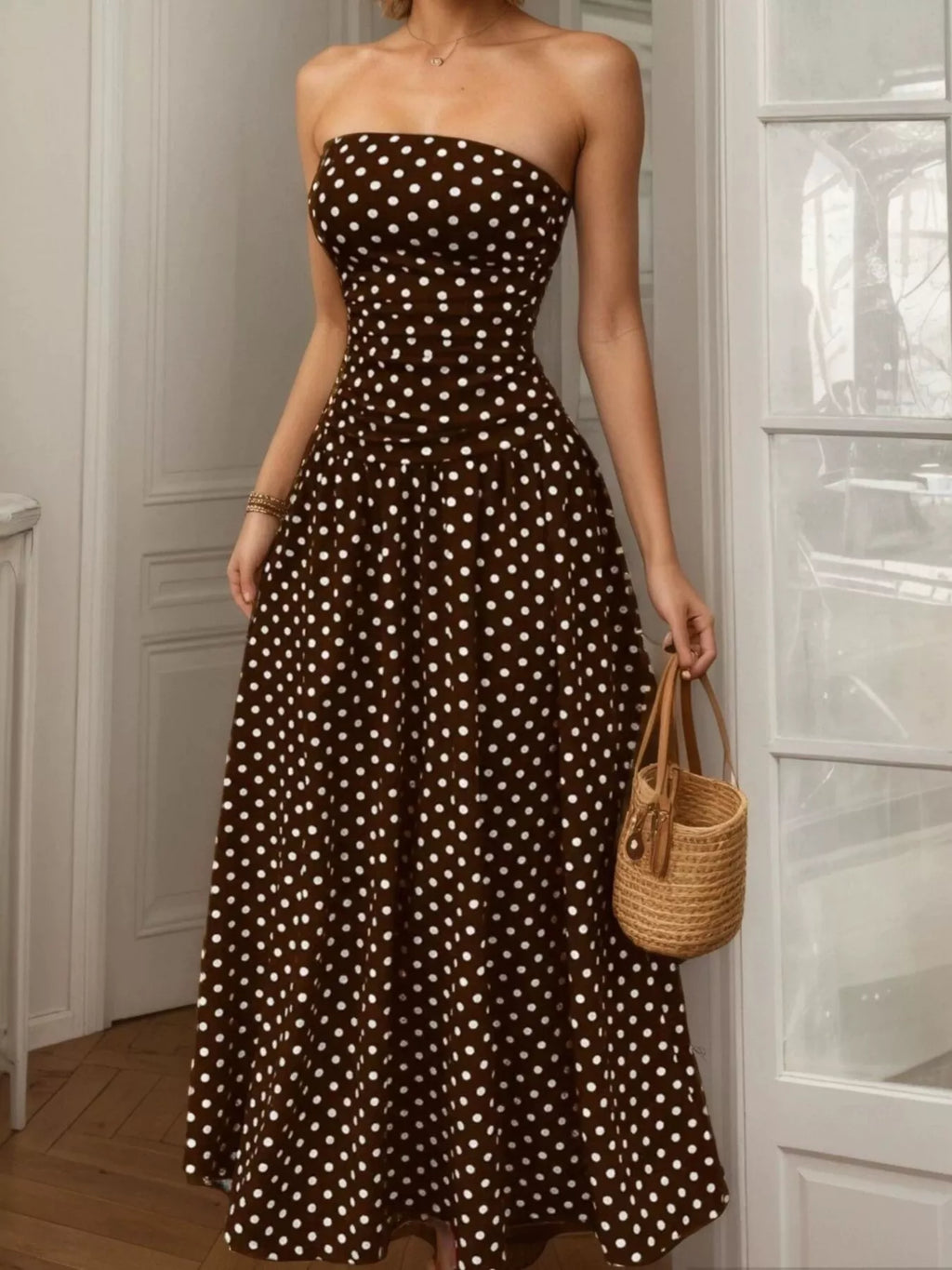Polka Dot Strapless Maxi Dress