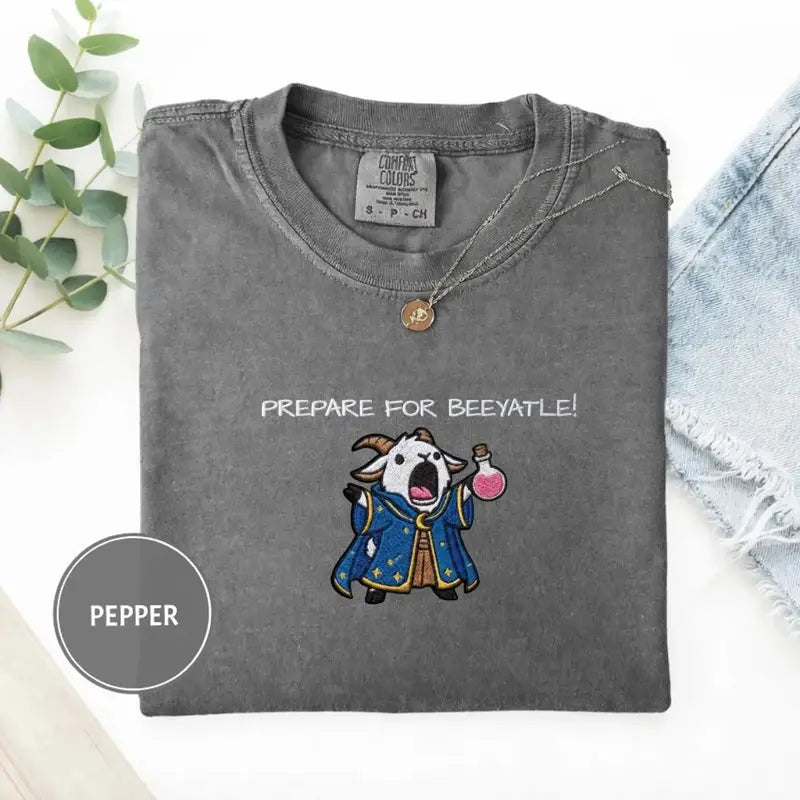 Comfort Colors® Dungeon Crawler Carl Embroidered T-Shirt – Princess Donut "Prepare for Byattle" Premium Stitched Tee, Luxury LitRPG Fan Gift, Cozy Gamer Apparel