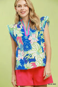 Umgee Bold Floral Flutter Sleeve Top