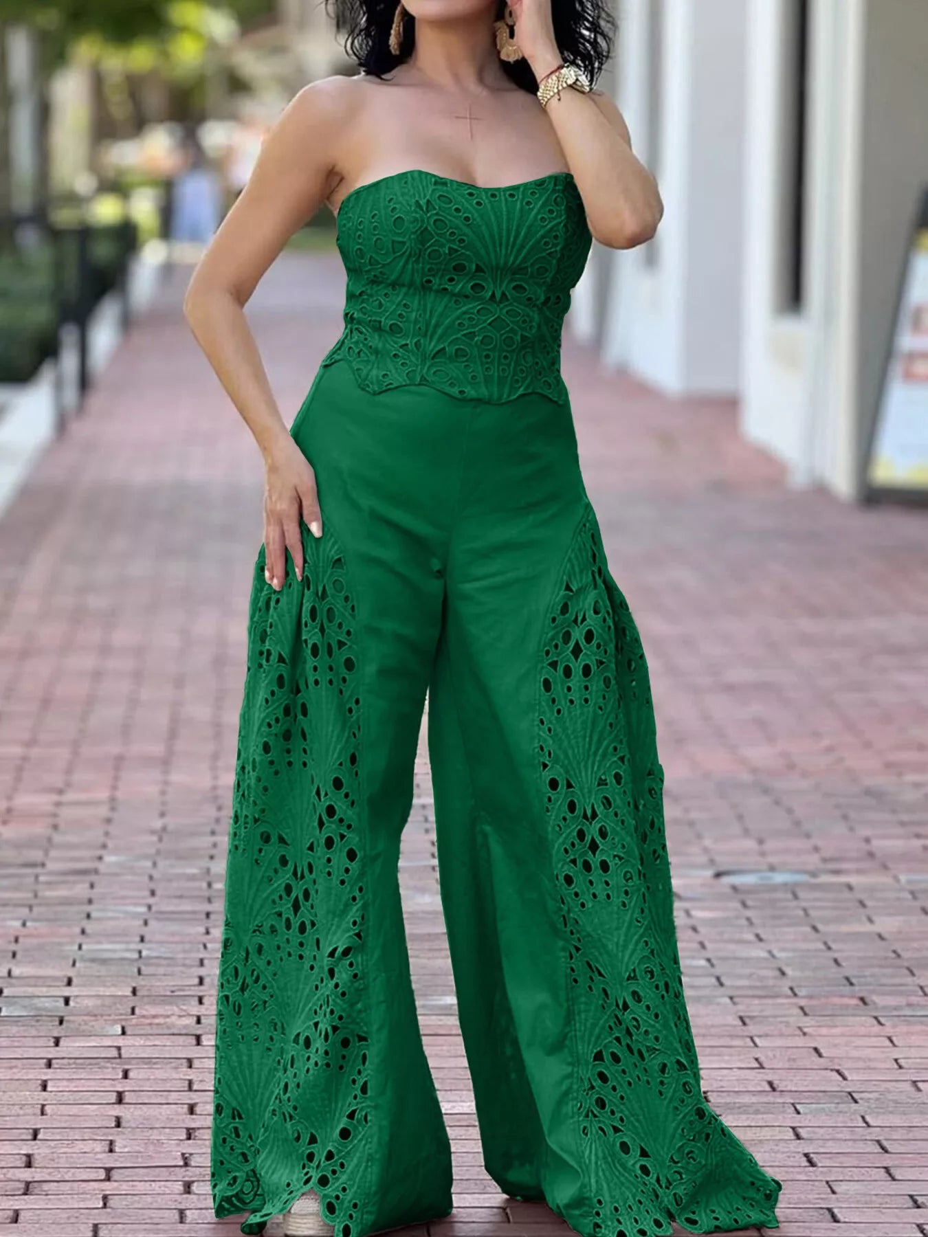 Hollow-Out Tube Top and Pants Two-Piece Set