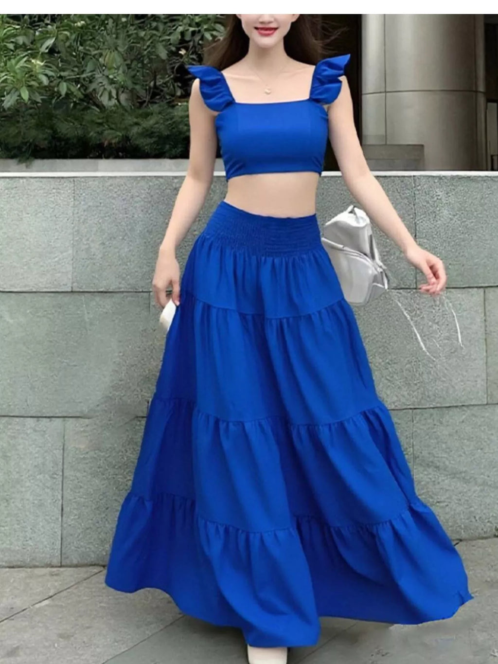 Crop Top and Tiered Maxi Skirt Set