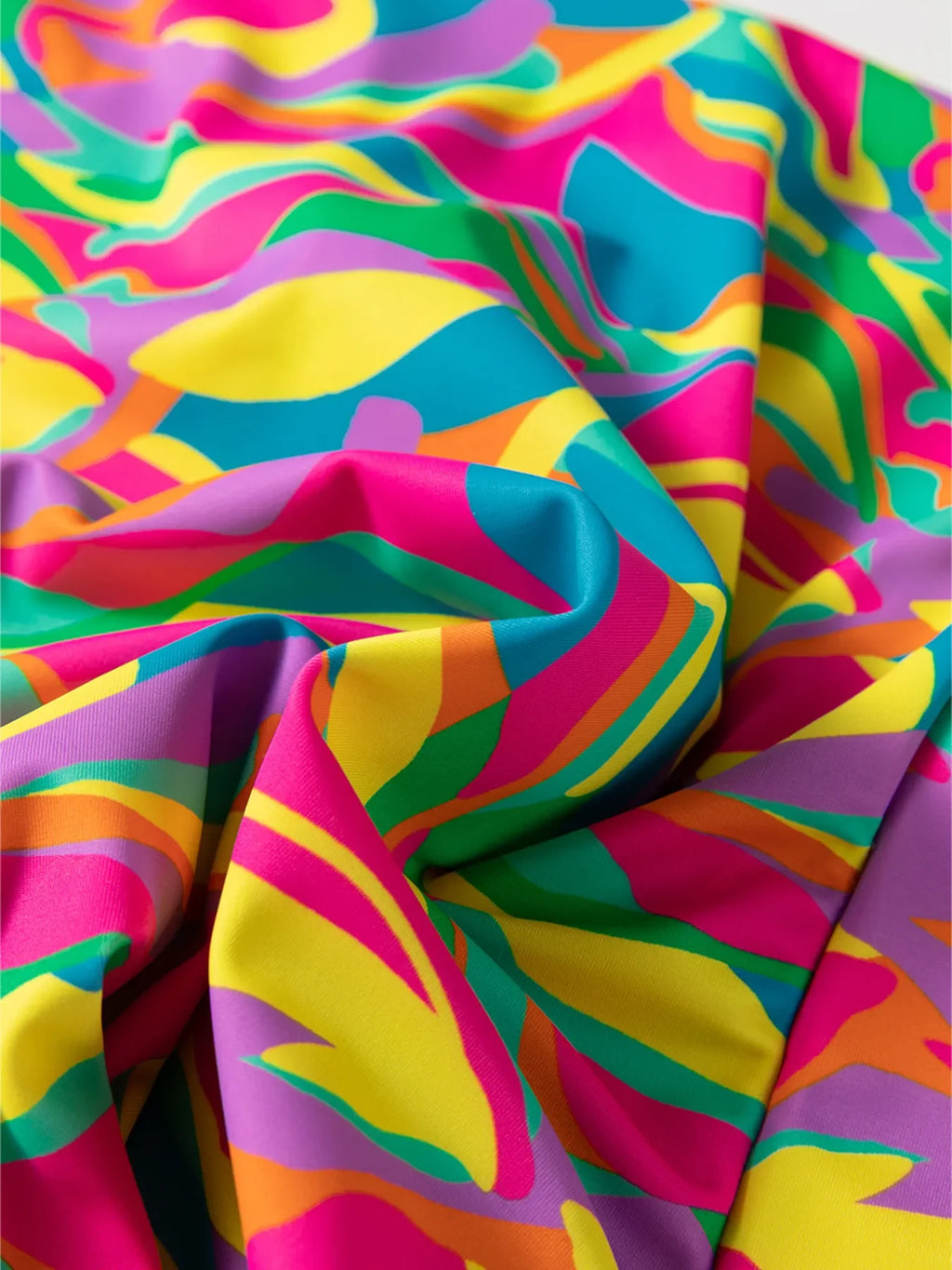 Multicolour Abstract Print Textured Spaghetti Strap High Waist Bikini Set