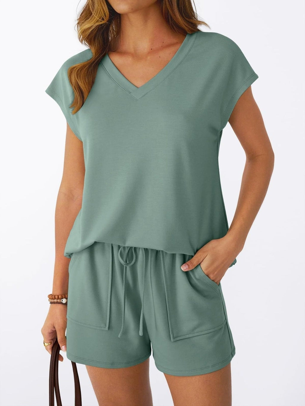 Casual V-Neck T-Shirt and Shorts Set