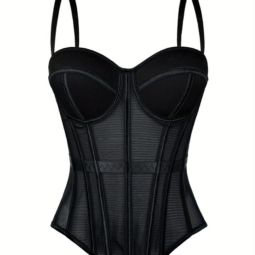 MyClosetAid Mesh See-Through Fishbone Corset — flat-lay composition