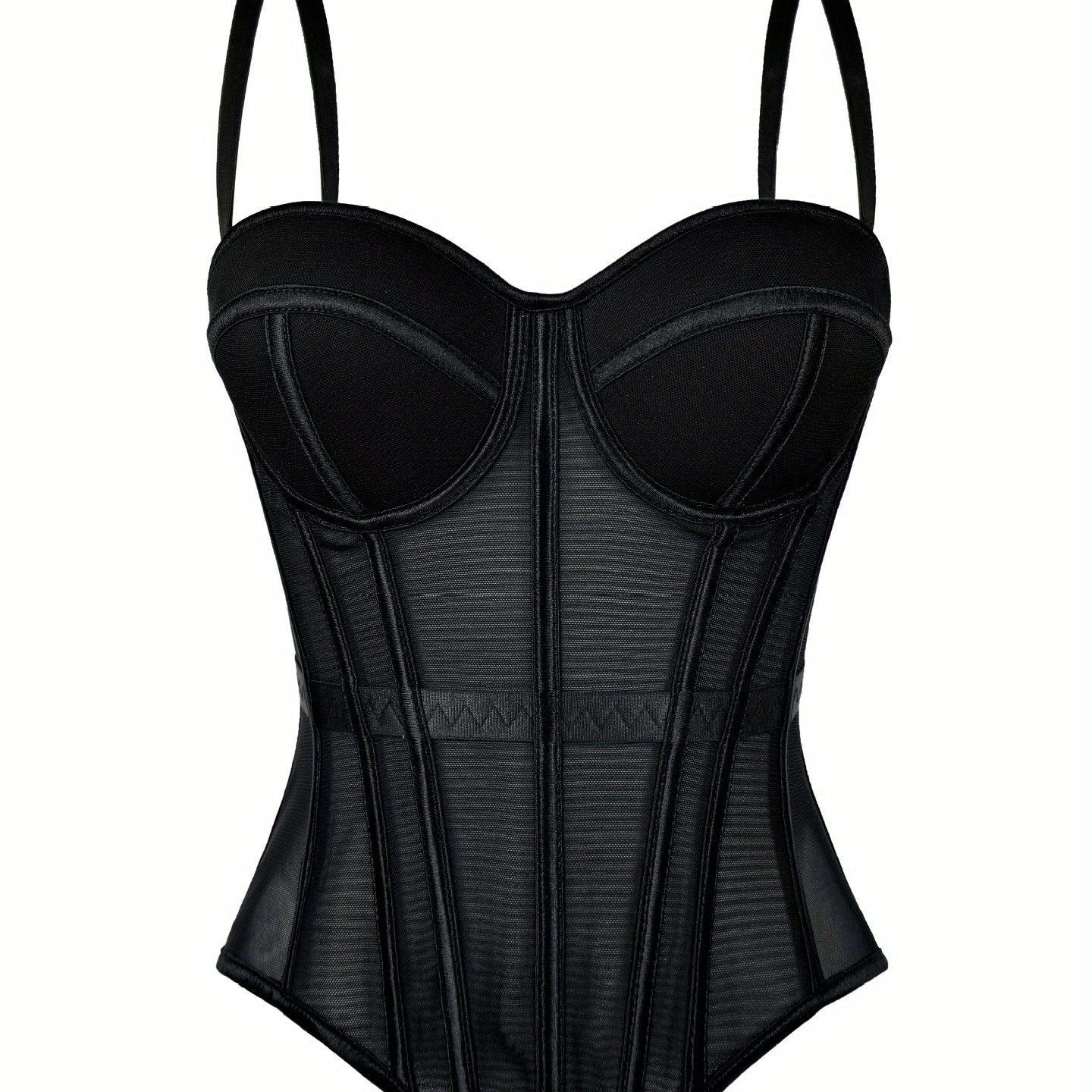 MyClosetAid Mesh See-Through Fishbone Corset — flat-lay composition
