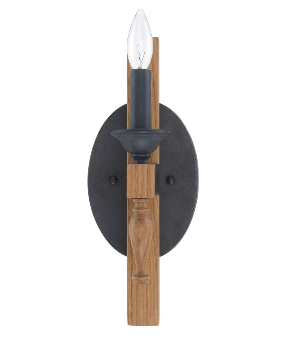 Glenwood 5"W 1-Light Aged Bronze and Distressed Oak Finish Wall Sconce Light Fixture – LampsUSA, view 6