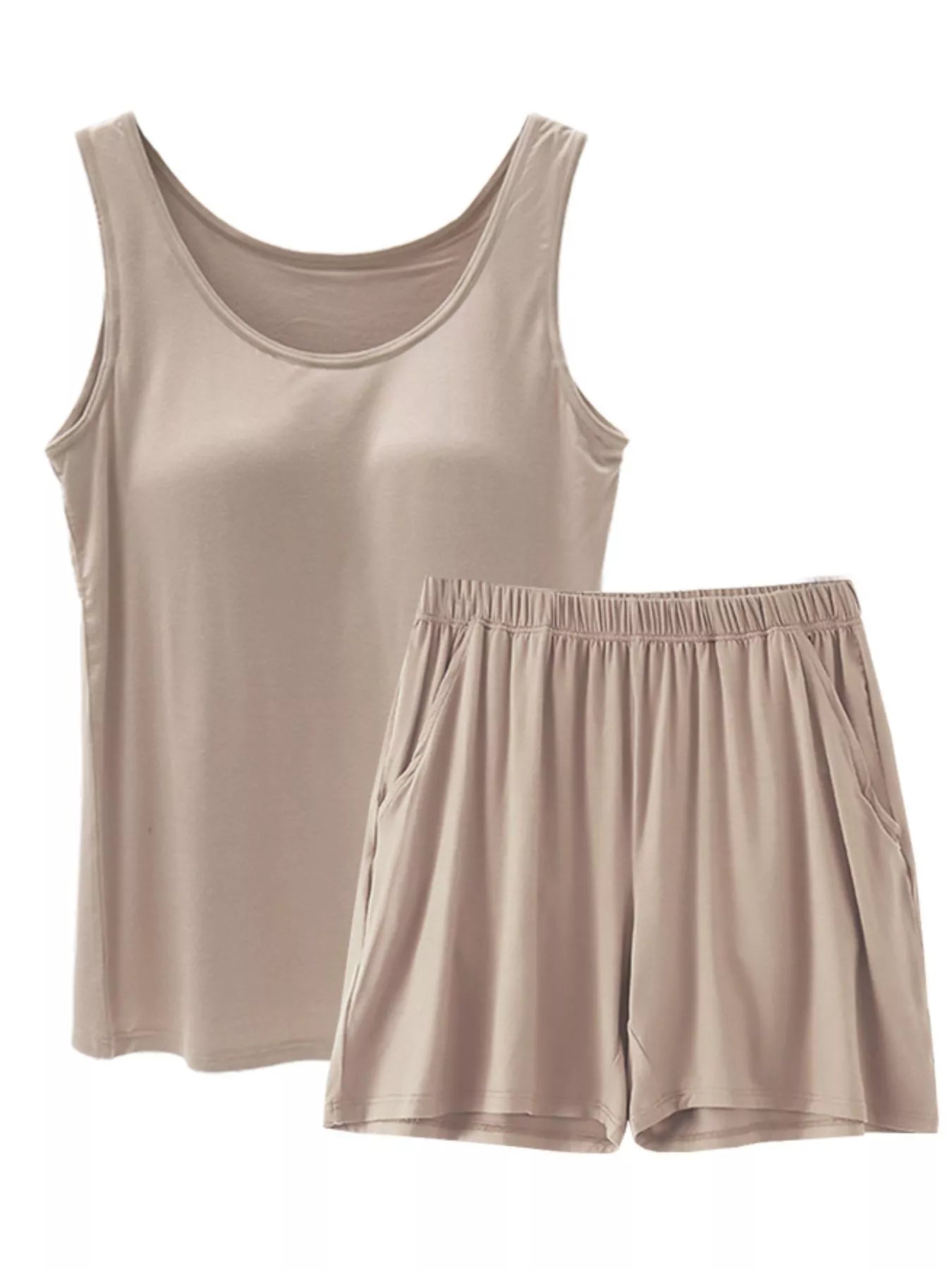 Plus Size Modal Padded Sleeveless Tank Top & Shorts Set