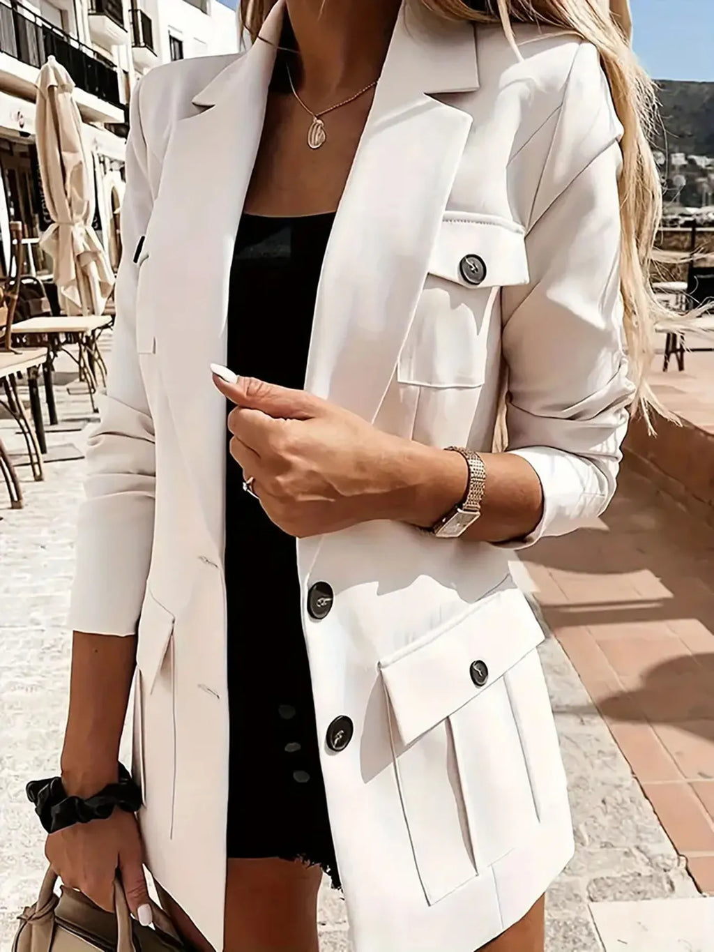 Lapel Collar Long Sleeve Blazer