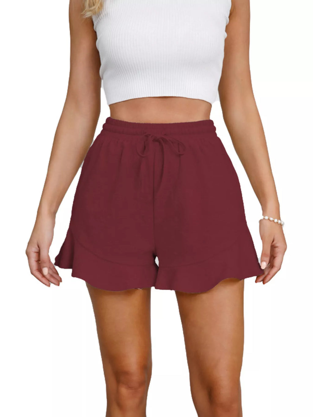 Ruffle Hem Drawstring Shorts