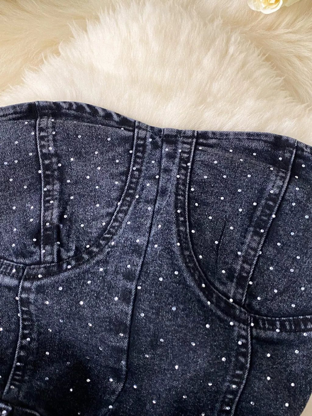 Strapless Denim Romper with Pockets