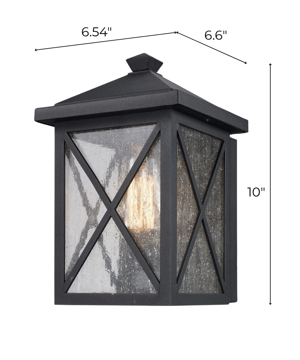 Leonis 10"High 1-Light Black Finish with Seeded Glass Shade Outdoor Wall Lantern – LampsUSA, view 2