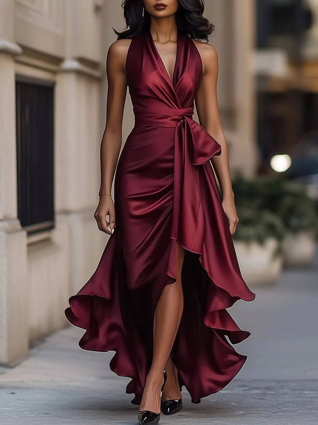Ruffled Halter Neck Maxi Dress