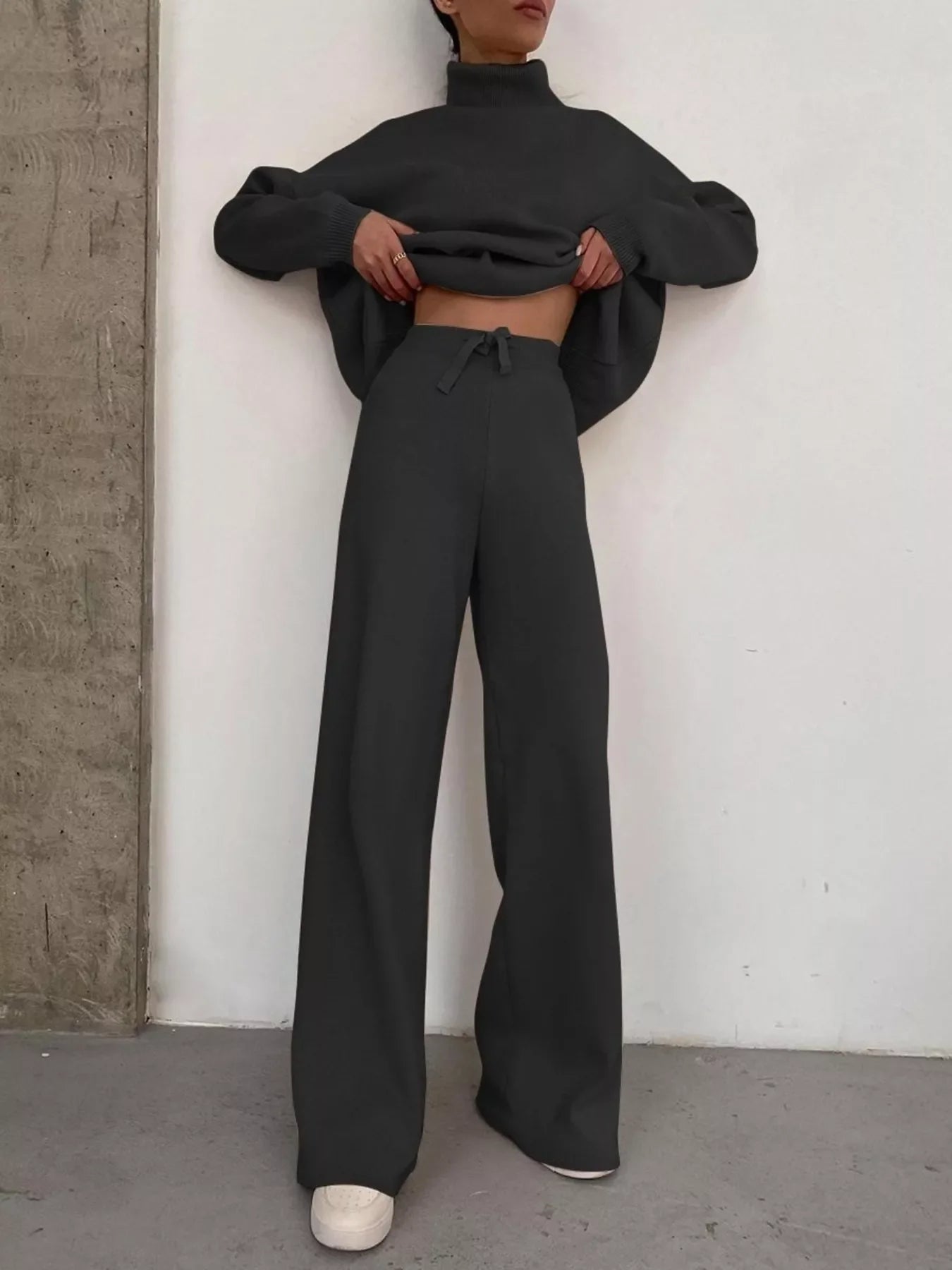 Full Size Turtleneck Long Sleeve Top and Pants Sweater Set Plus Size