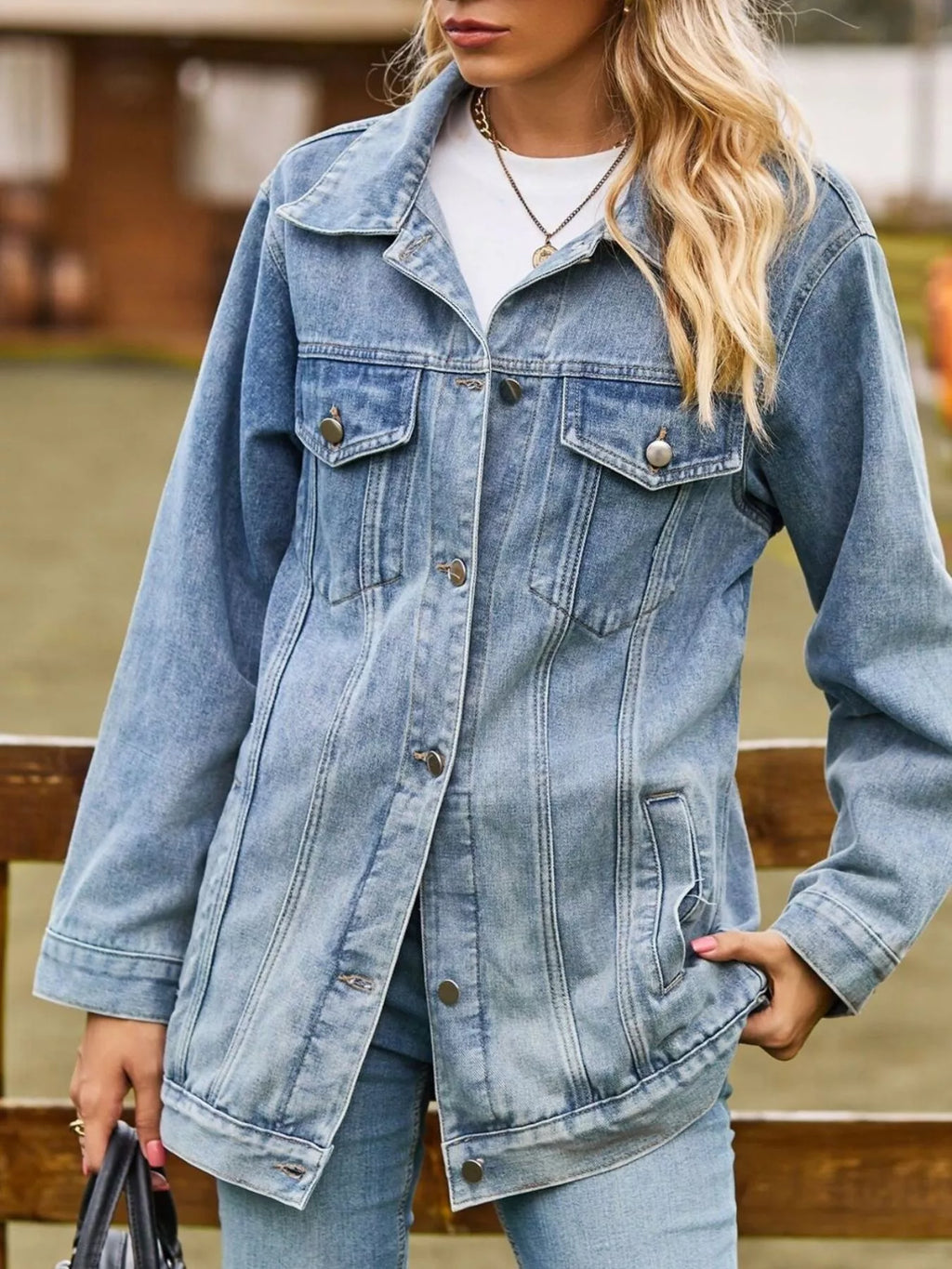 Button Down Washed Denim Jacket