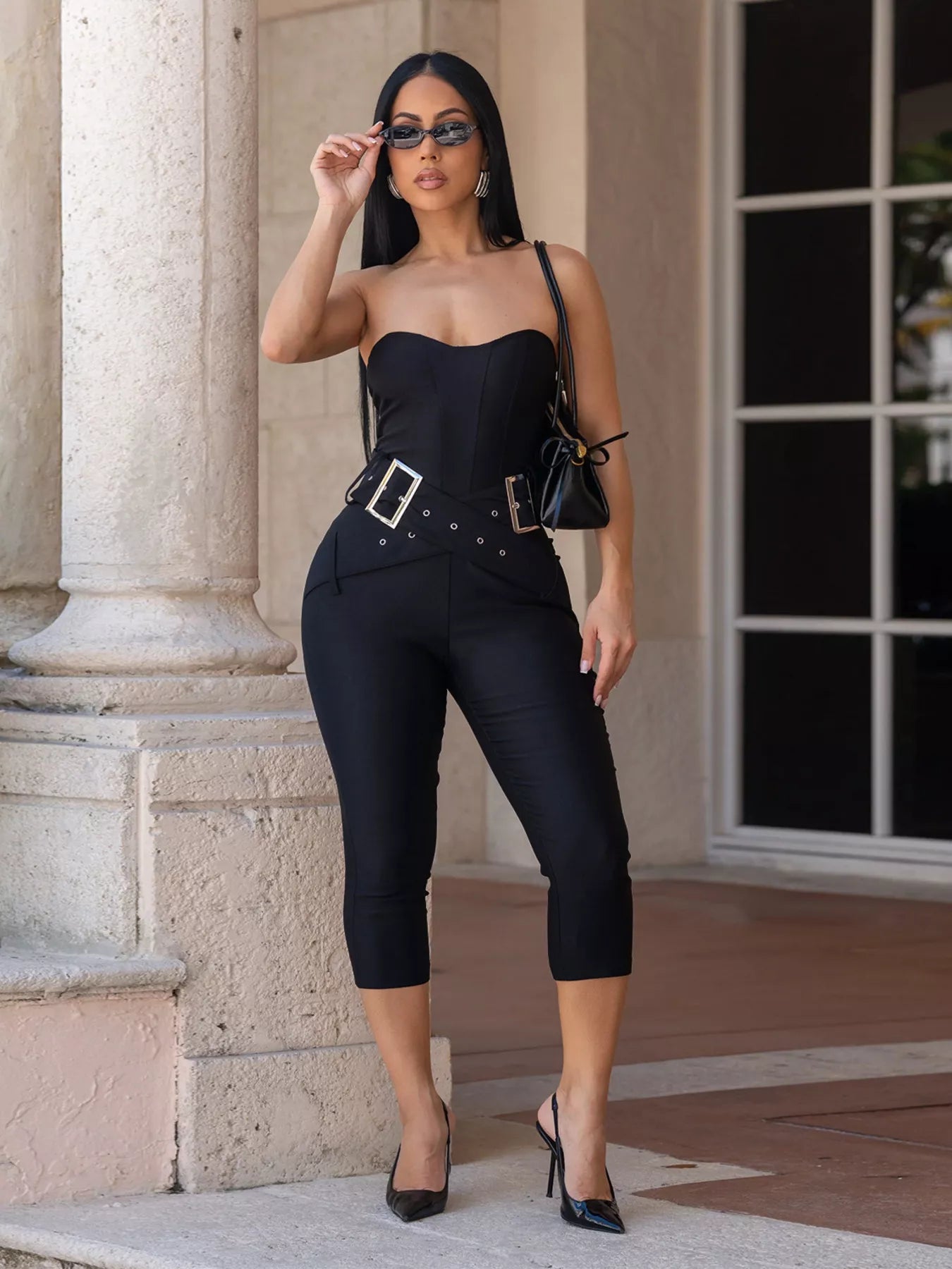 Belted Tube Skinny Jumpsuit