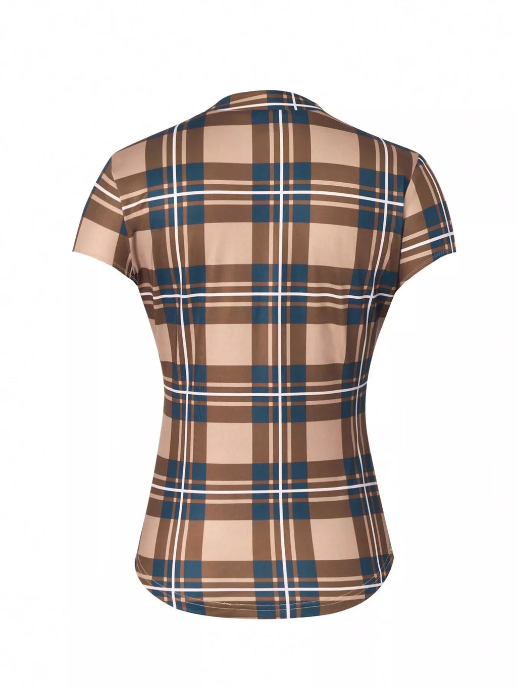 Plaid Lace-Up Short Sleeve Blouse