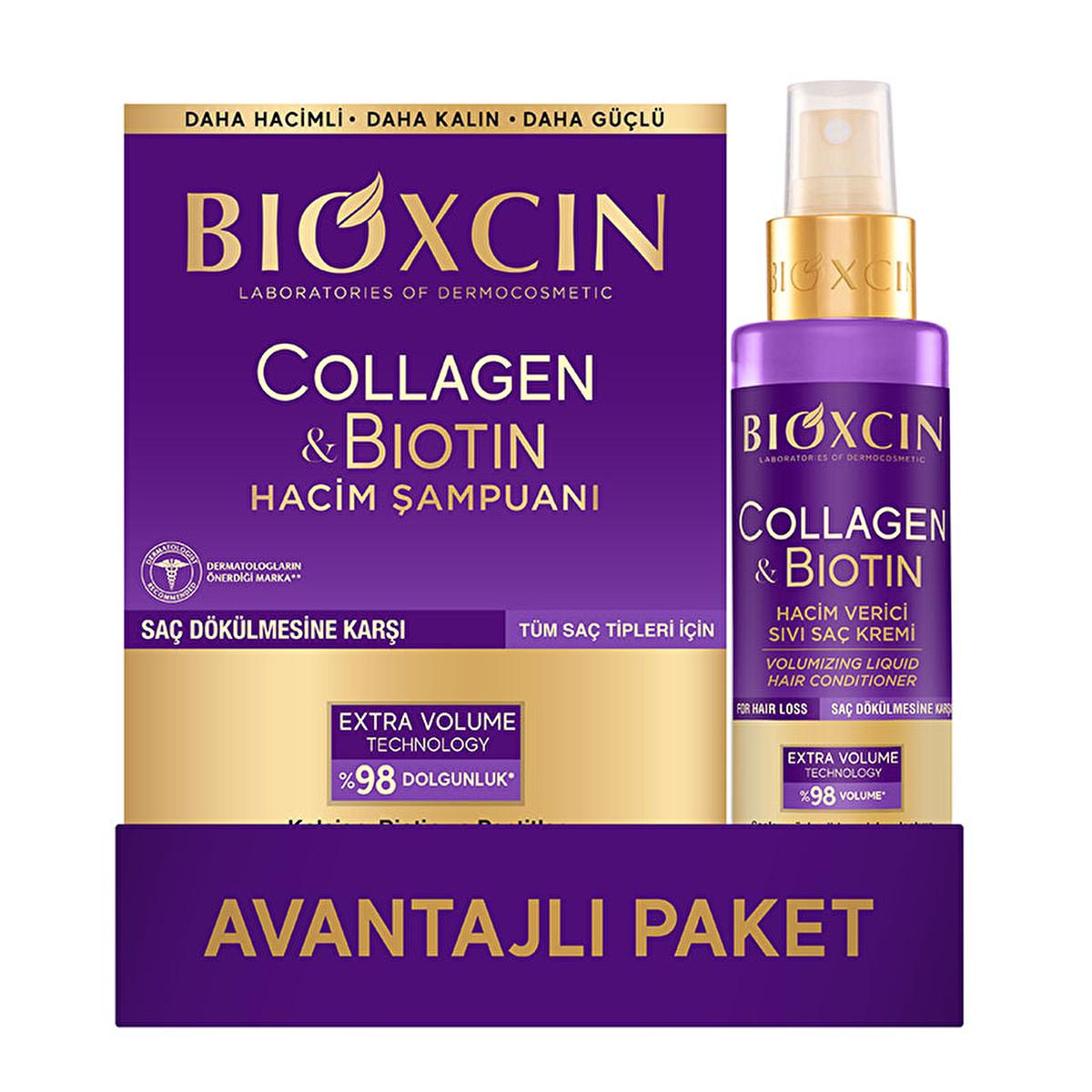 Bioxcin Collagen Biotin Shampoo & Leave-In Conditioner Set: Volumize, Strengthen & Prevent Hair Loss - Thickening Shampoo for Thin Hair