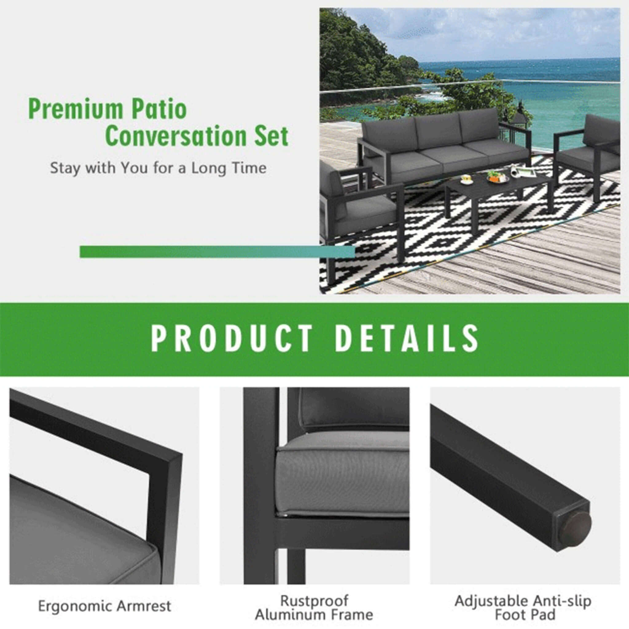 Alora 4-Piece Premium Outdoor Aluminum Furniture Set For Backyard & Poolside (SAK73532) – SAKSBY WHOLESALE, view 7