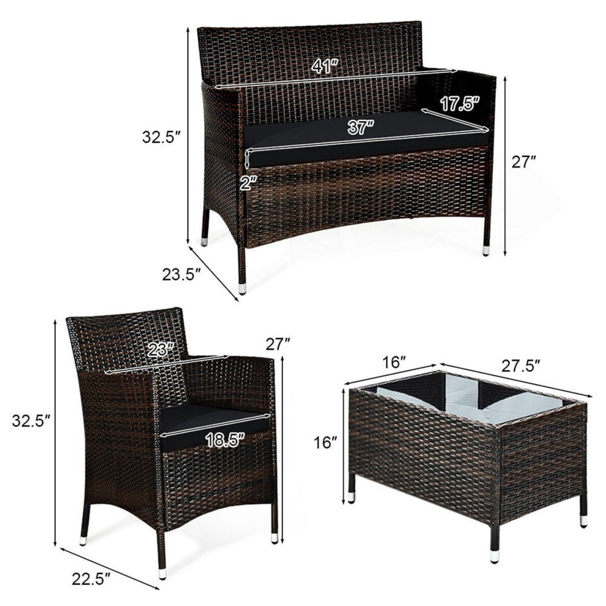 Alora 4-Piece Outdoor Rattan Patio Furniture Set With Cushions & Coffee Table (SAK75463) – SAKSBY WHOLESALE, view 2