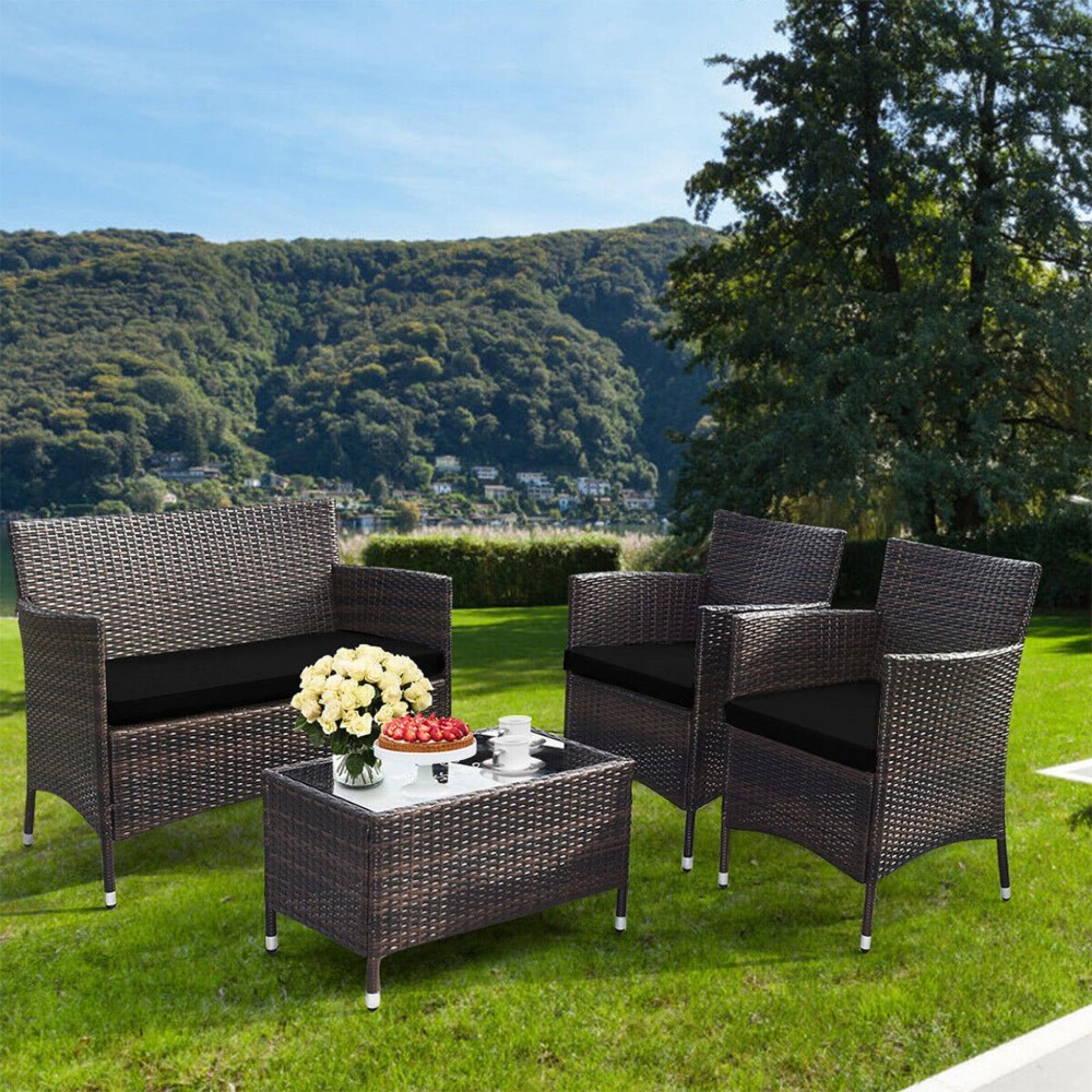 Alora 4-Piece Outdoor Rattan Patio Furniture Set With Cushions & Coffee Table (SAK75463) – SAKSBY WHOLESALE, view 3