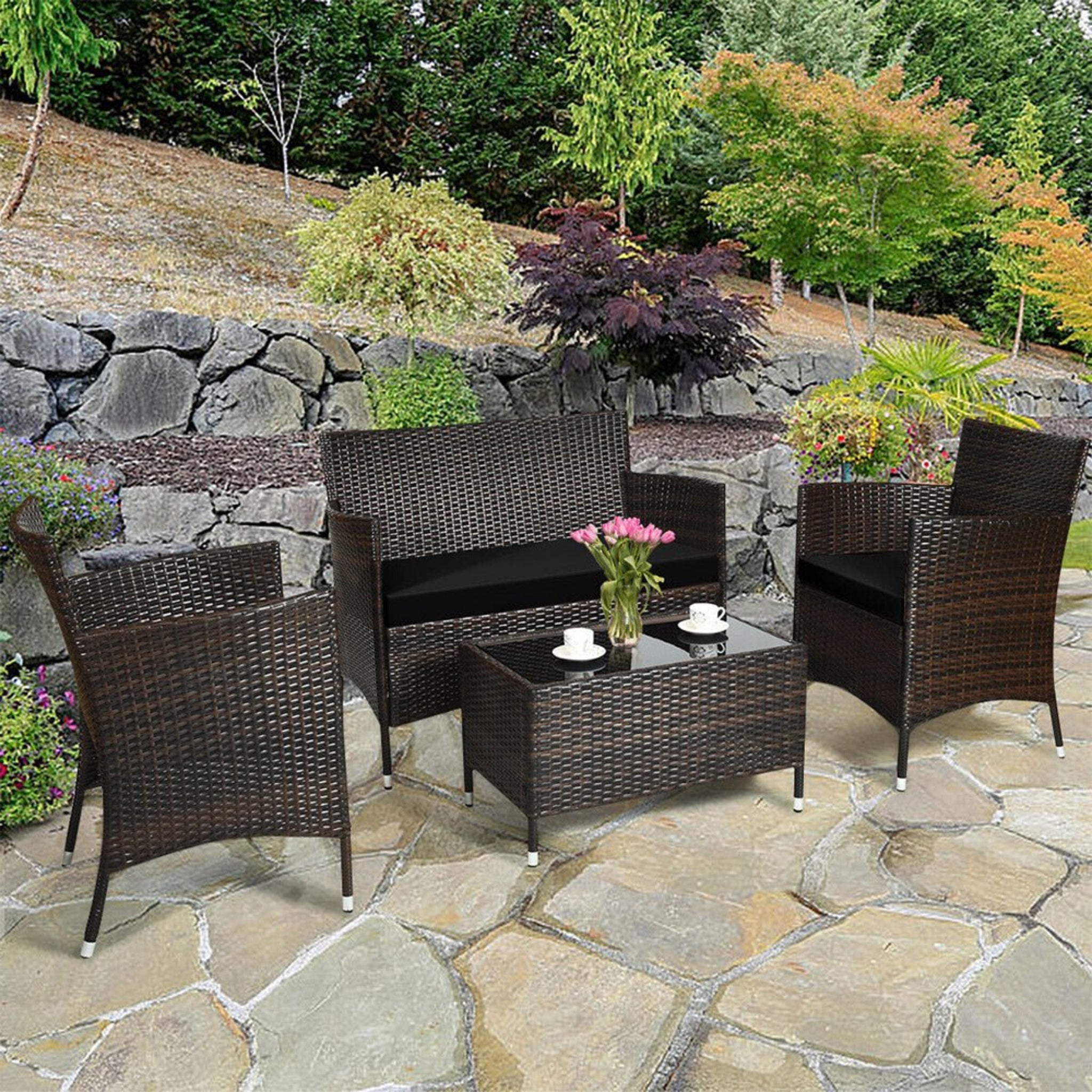 Alora 4-Piece Outdoor Rattan Patio Furniture Set With Cushions & Coffee Table (SAK75463) – SAKSBY WHOLESALE, view 4