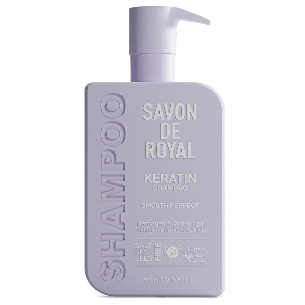 Savon De Royal Keratin Shampoo - SLS SLES Free, Vegan Shampoo for Damaged Hair - Smoothing, Shine & Frizz Control - 500ml